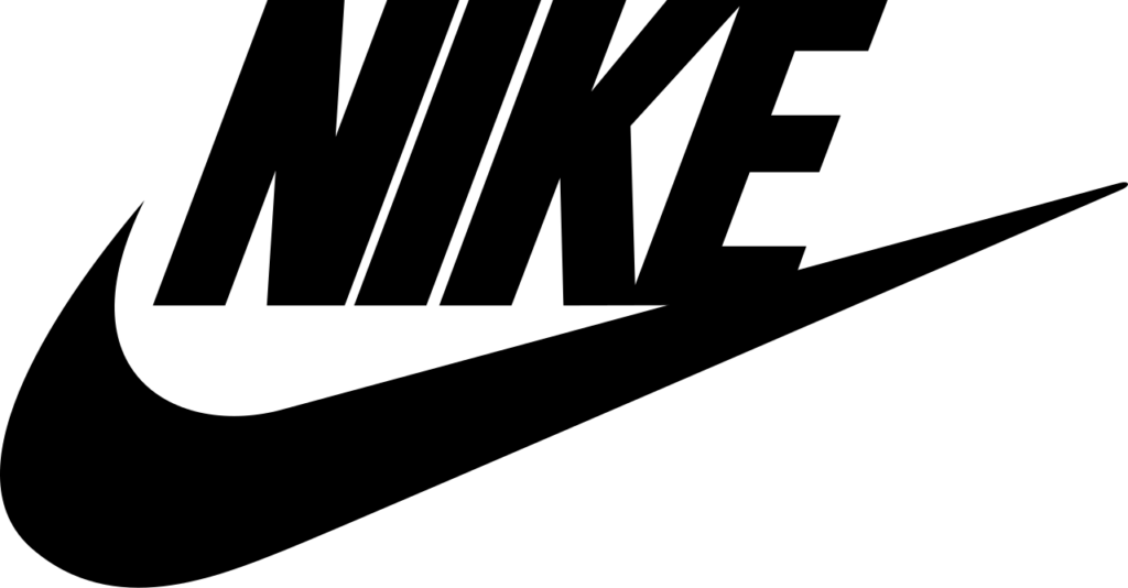 Logo de Nike de 1978 con el nombre en mayúsculas sobre el swoosh